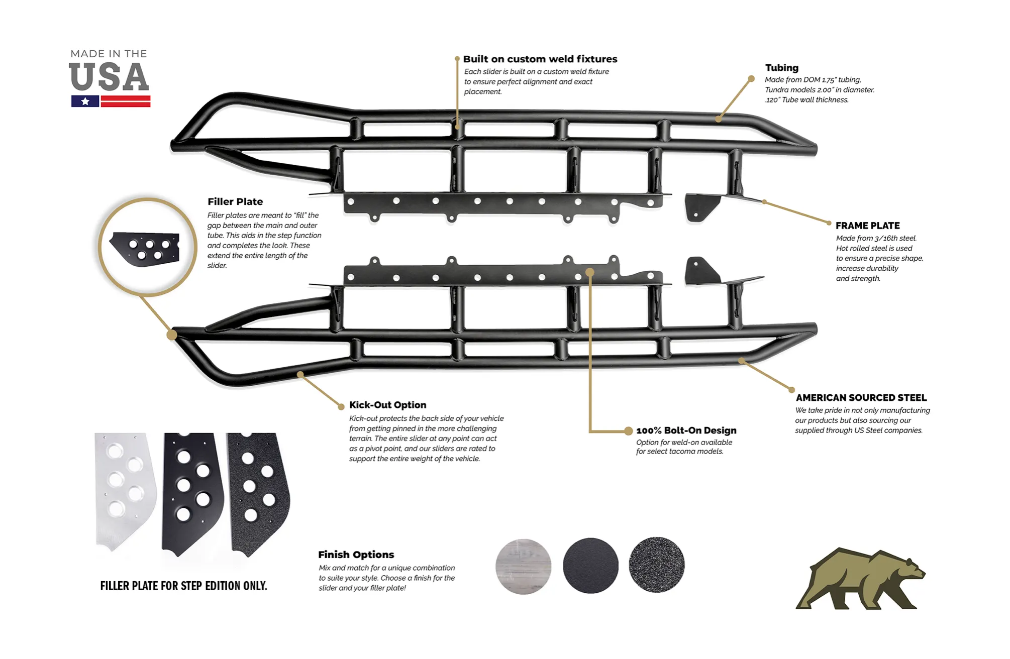 2010-2023 TOYOTA 4RUNNER TRAIL EDITION BOLT ON ROCK SLIDERS BY CALI RAISED LED