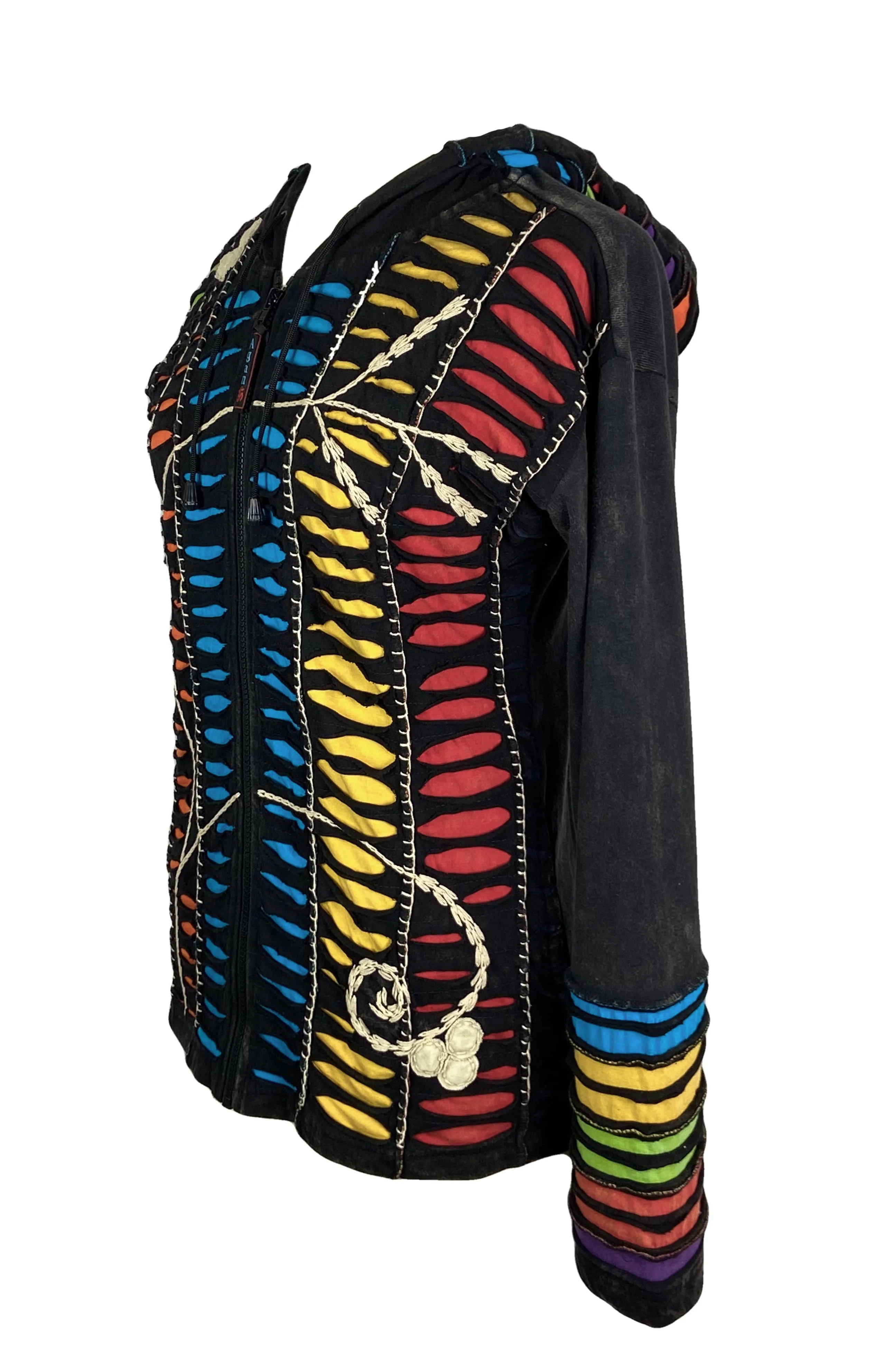 51 RJ Bohemian Multi-Colored Razor  Embroidered Hoodie Sweatshirt Rib Jacket