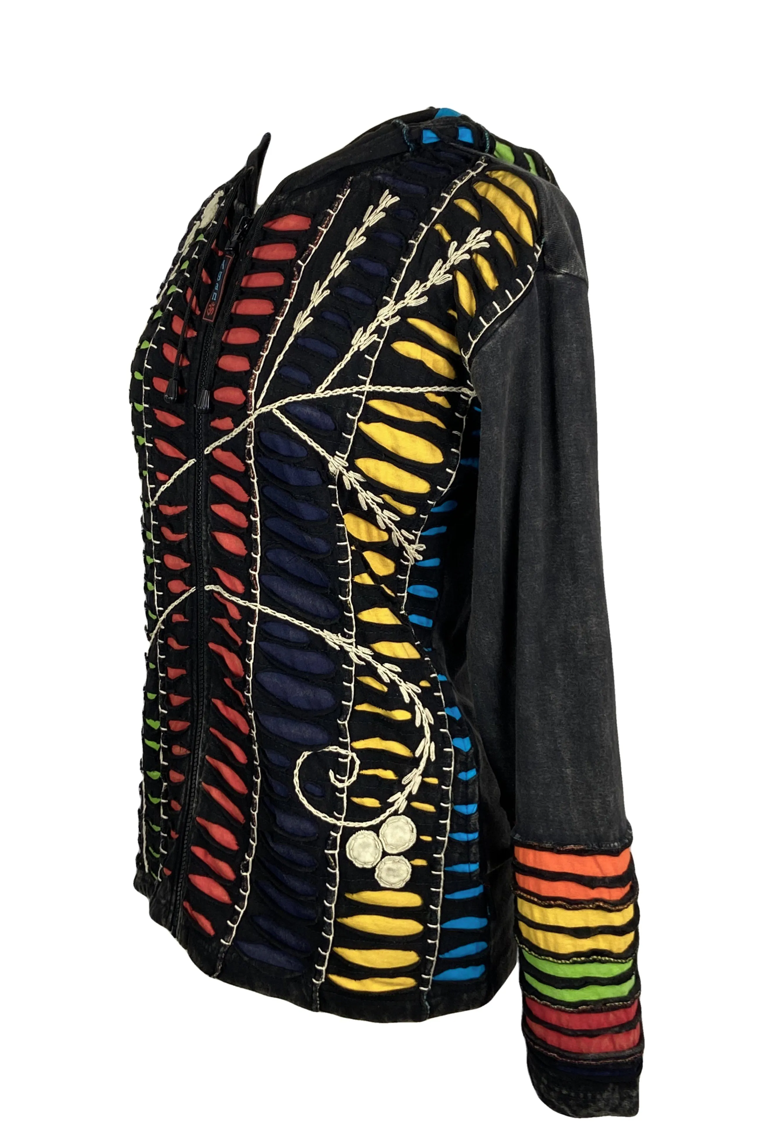 51 RJ Bohemian Multi-Colored Razor  Embroidered Hoodie Sweatshirt Rib Jacket