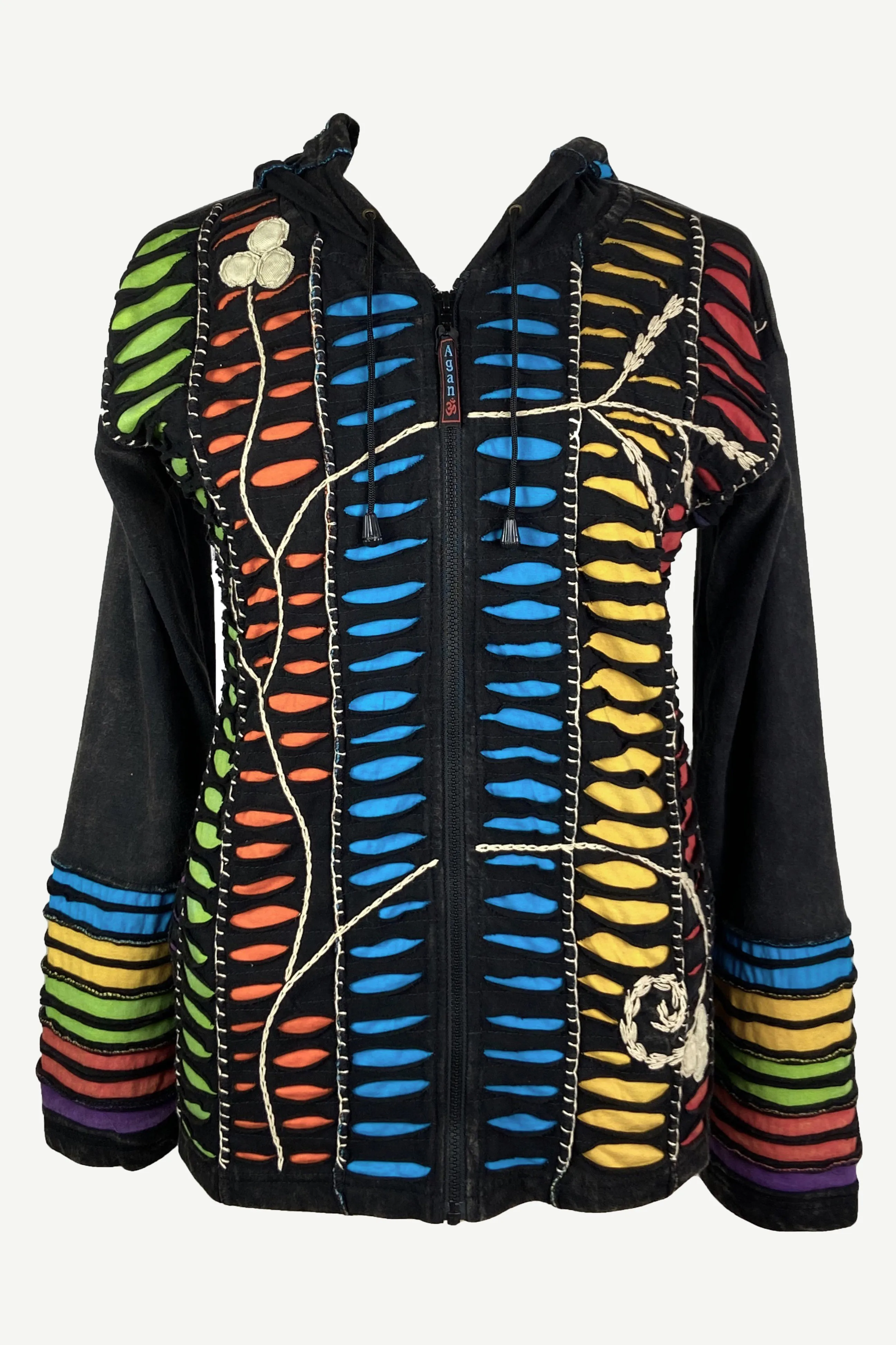 51 RJ Bohemian Multi-Colored Razor  Embroidered Hoodie Sweatshirt Rib Jacket