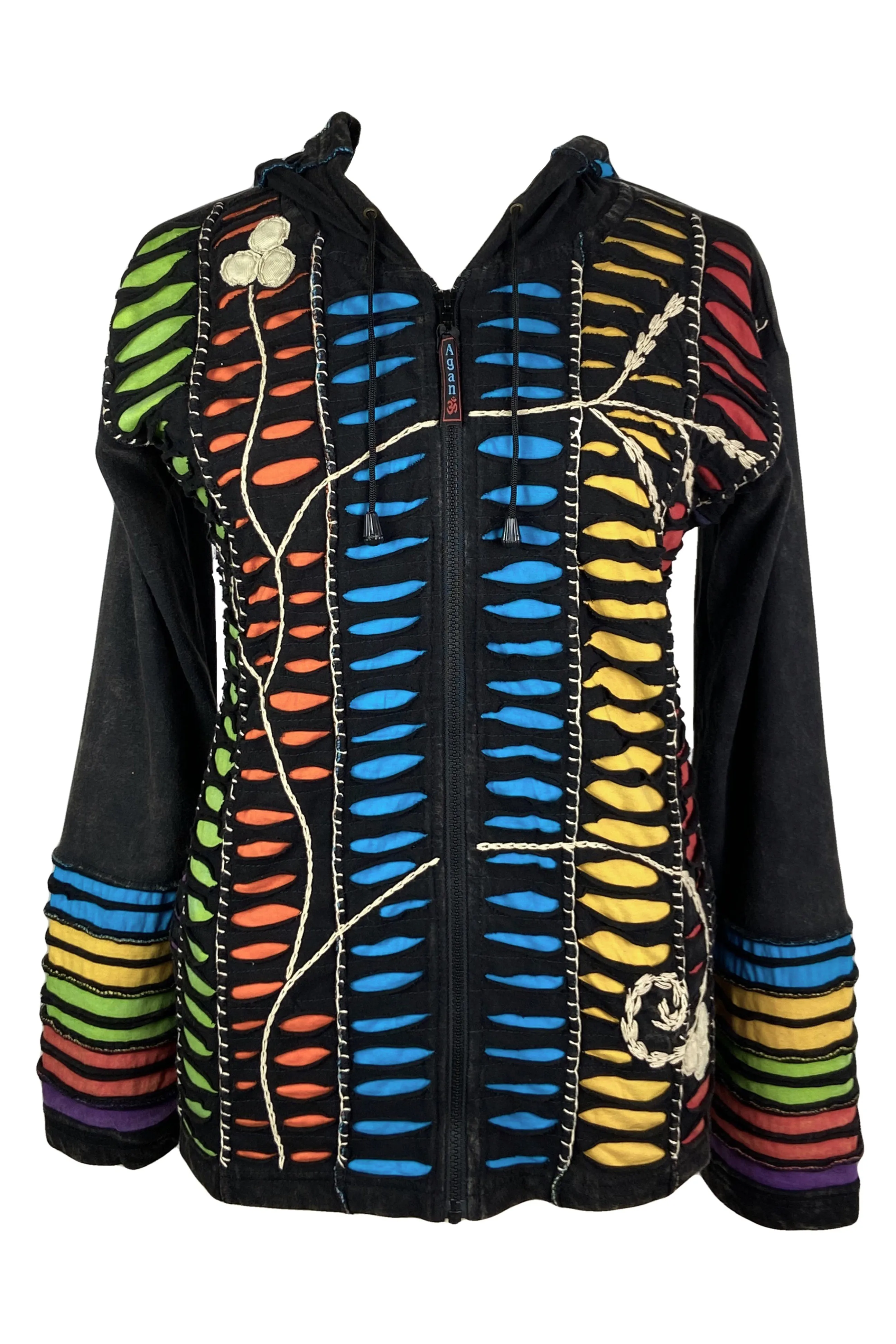 51 RJ Bohemian Multi-Colored Razor  Embroidered Hoodie Sweatshirt Rib Jacket