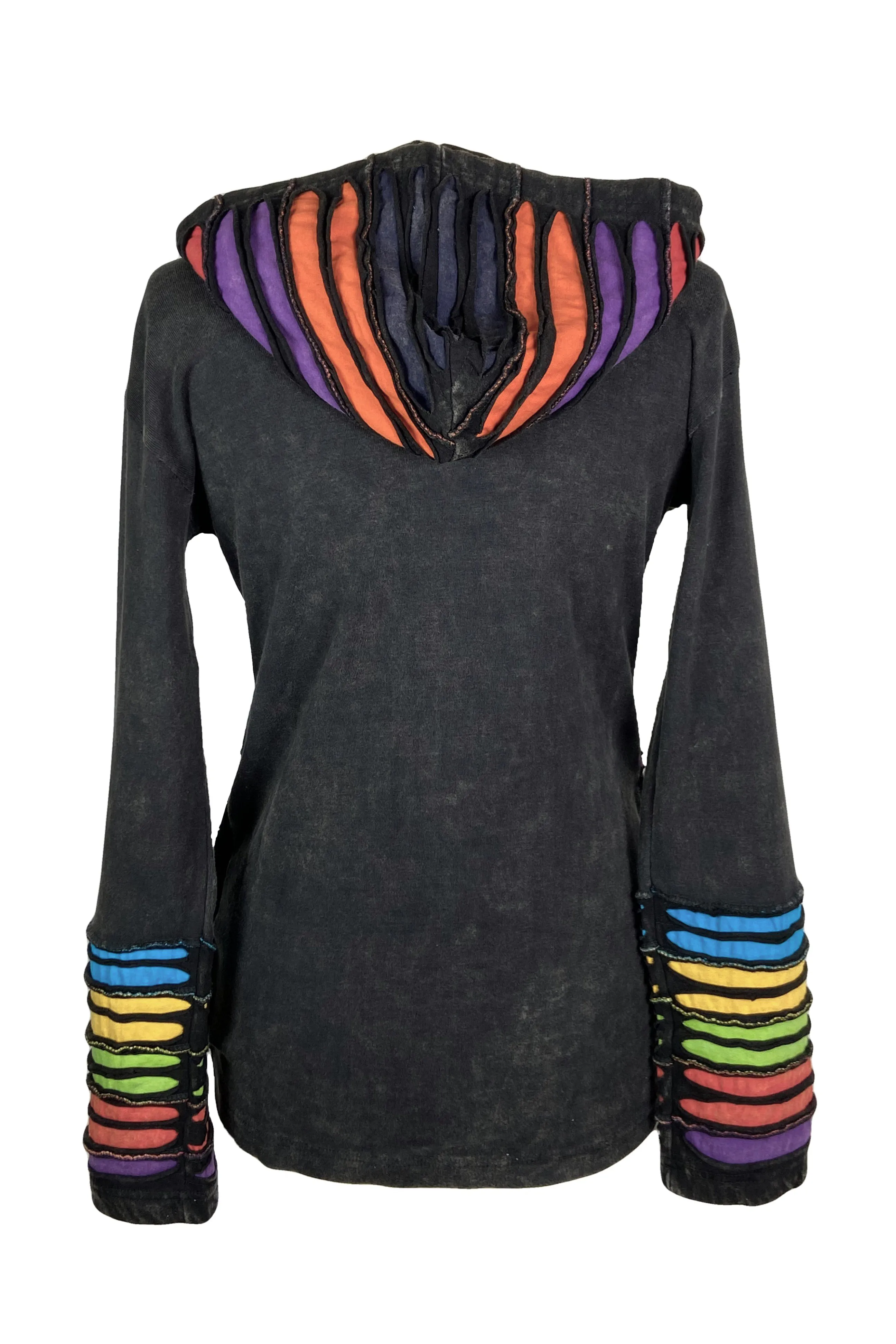 51 RJ Bohemian Multi-Colored Razor  Embroidered Hoodie Sweatshirt Rib Jacket