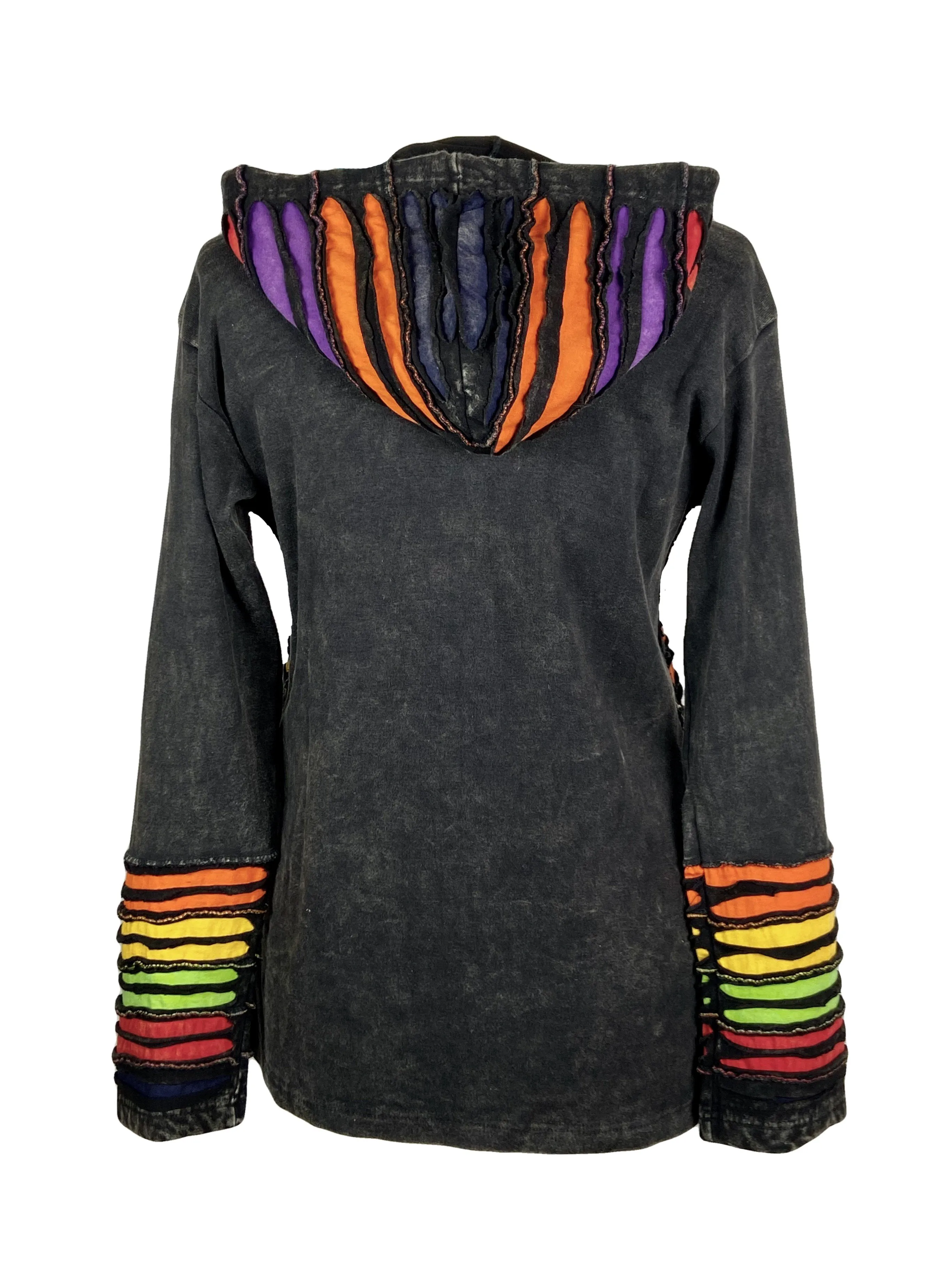 51 RJ Bohemian Multi-Colored Razor  Embroidered Hoodie Sweatshirt Rib Jacket