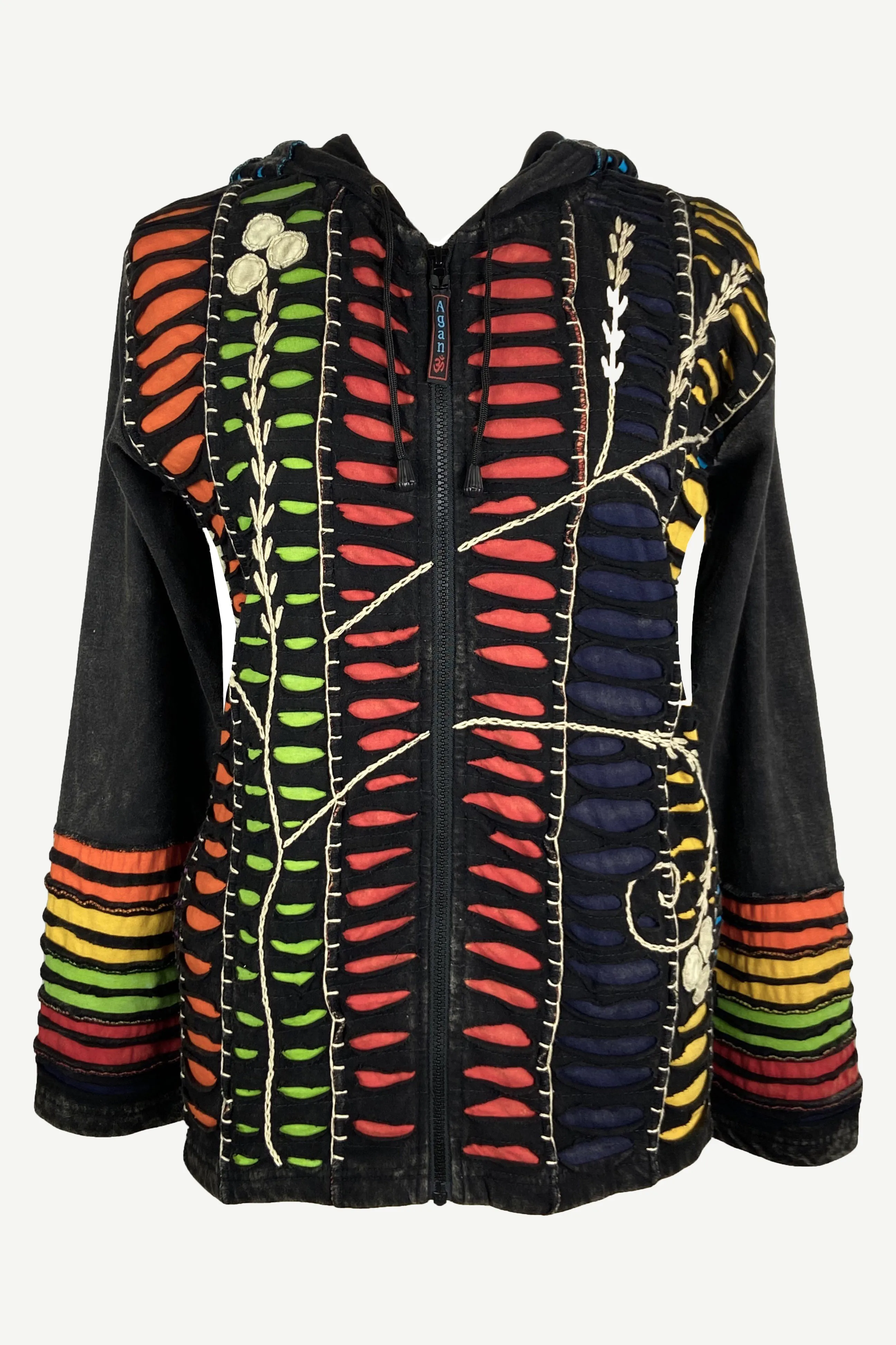 51 RJ Bohemian Multi-Colored Razor  Embroidered Hoodie Sweatshirt Rib Jacket