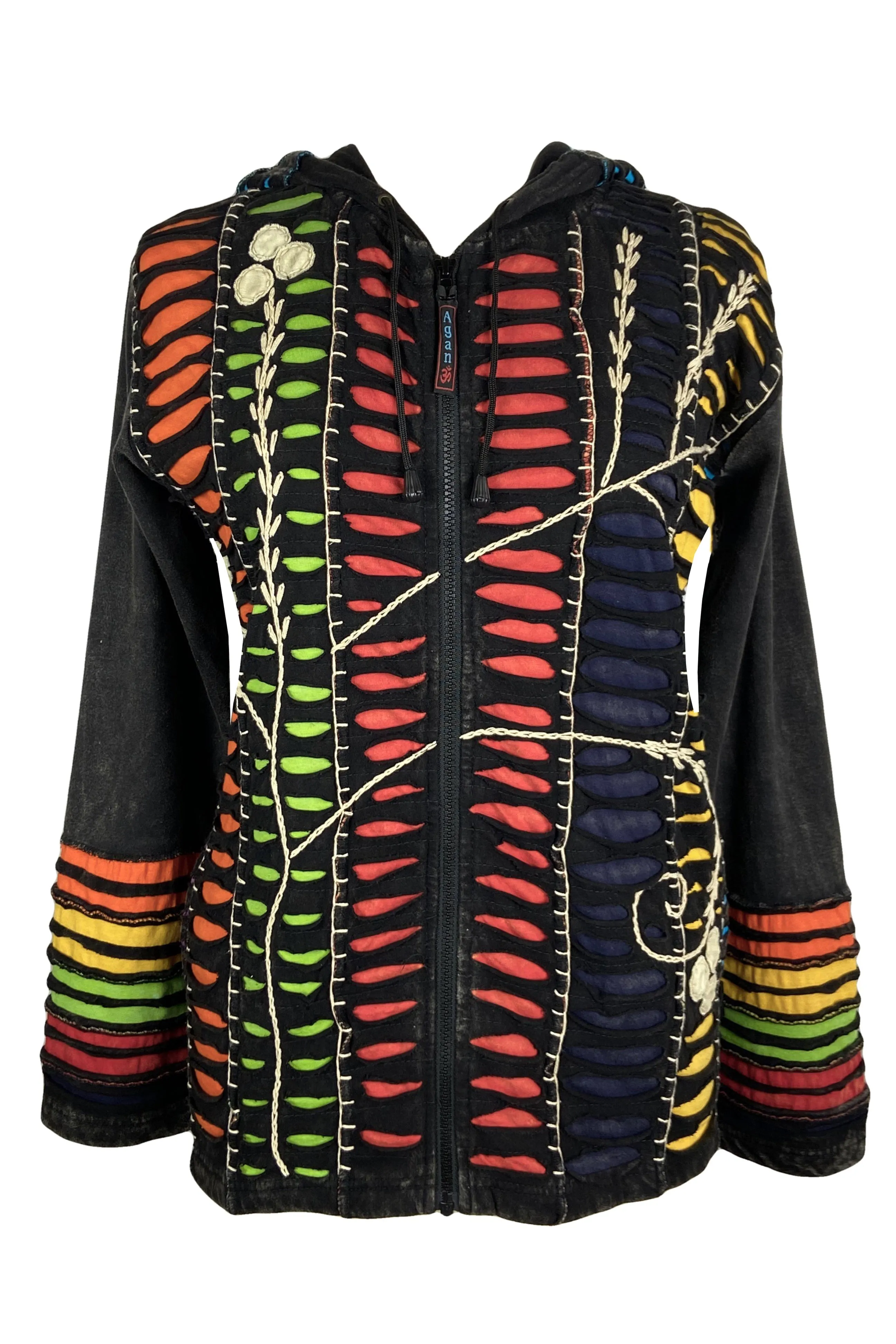 51 RJ Bohemian Multi-Colored Razor  Embroidered Hoodie Sweatshirt Rib Jacket
