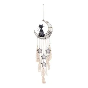 Cat and Moon Capiz and Macrame Wall Hanging