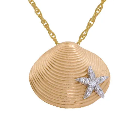 Clam Shell with Diamond Starfish Pendant