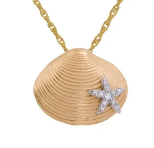 Clam Shell with Diamond Starfish Pendant