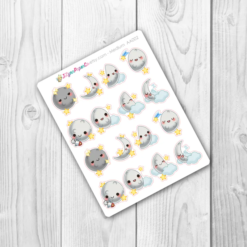 Kawaii Moon Phase Stickers | AA002