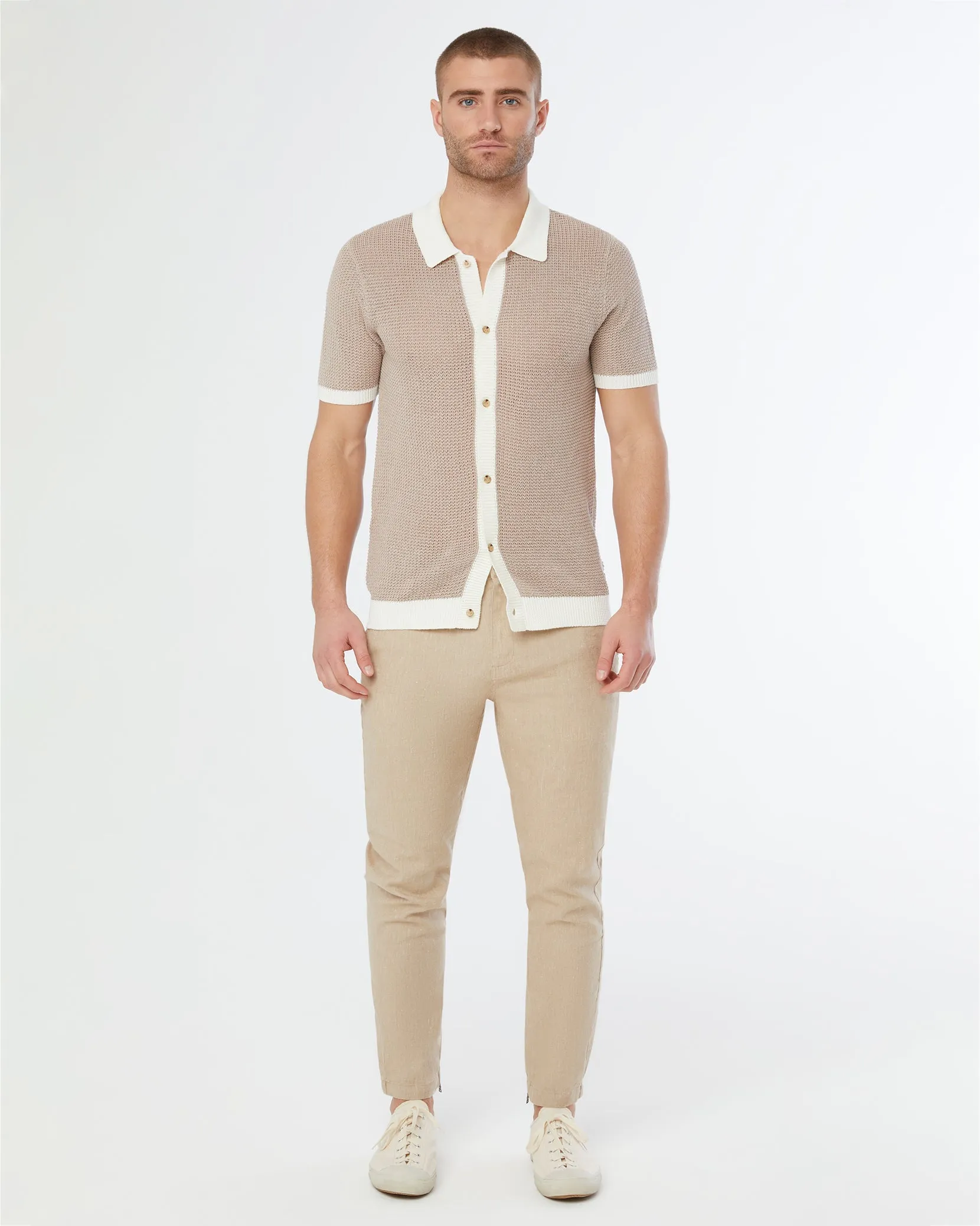 Linen Short Sleeve Button Up Sweater