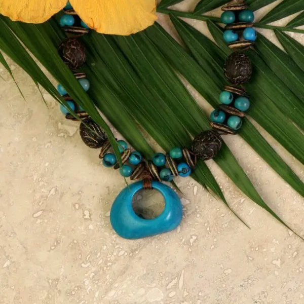 Turquoise Tagua Seed Necklace - Natural Artist