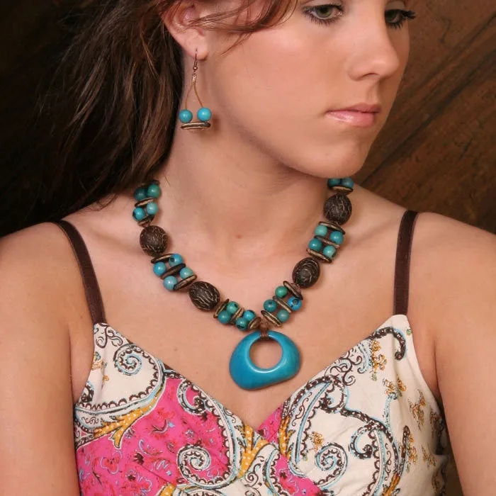 Turquoise Tagua Seed Necklace - Natural Artist